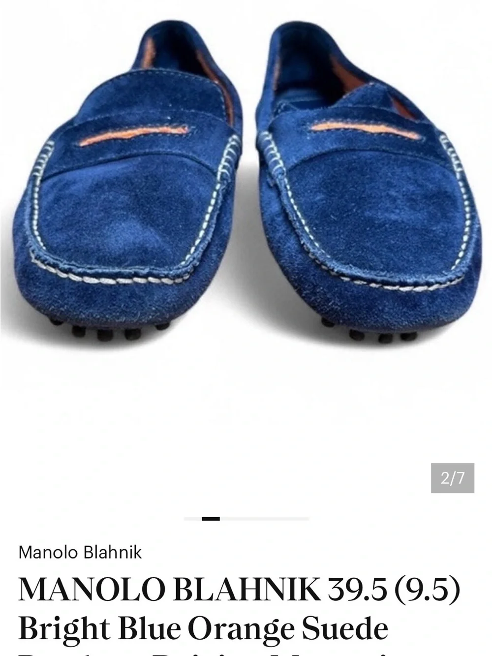MANOLO BLAHNIK 39.5 (9.5) Bright Blue Orange Suede Roadster Driving Moccasin - Picture 2 of 7